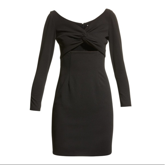 Dress The Population Jade Long Sleeve Knot Cutout Keyhole Mini Dress Black Small - Picture 2 of 10